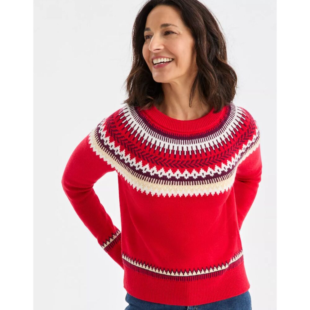 Style & Co Sweater XL Women's Red Fair Isle Knit Crewneck Long Sleeve Pullover